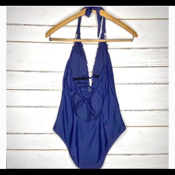 Kona Crochet Plunge Deep One Piece Navy Swimsuit - Picture 9 of 11